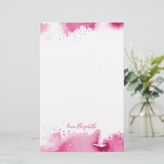 PERSOONLIJKE OPMERKING smart  donkerroze waterverf Briefpapier (Staand voorkant)