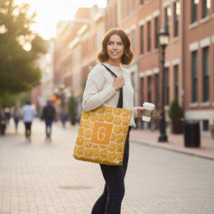Persoonlijke Oranje Citrus Monogram Tote Bag