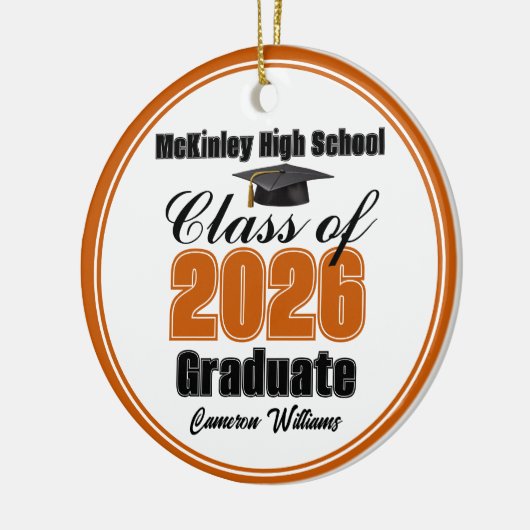 Persoonlijke oranje foto van de afstudeerklas van  keramisch ornament (Links)