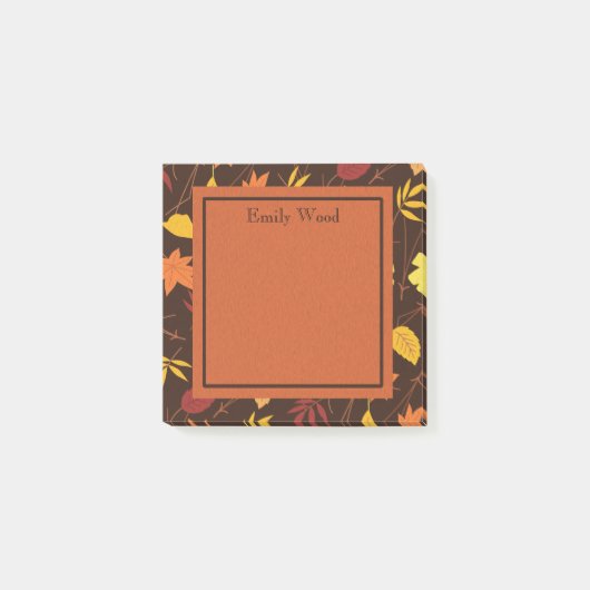 Persoonlijke oranje-gele-bruine herfstbladerenpost post-it® notes (Voorkant)