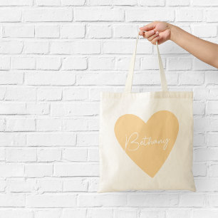 Persoonlijke oranje hartentoteboodschappentas tote bag