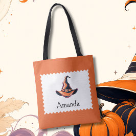 Persoonlijke oranje heksenhoed tote bag