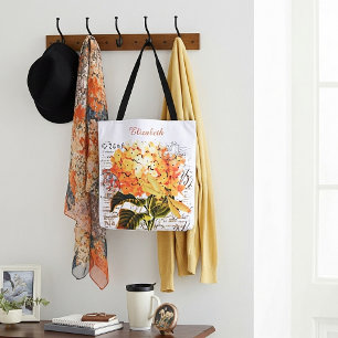 Persoonlijke oranje hortensia en libel tote bag