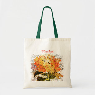 Persoonlijke oranje hortensia en libelle boodschap tote bag