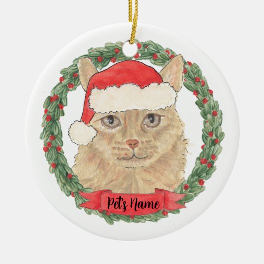 Persoonlijke Oranje Maine Coon Kerstkat Keramisch Ornament (Voorkant)