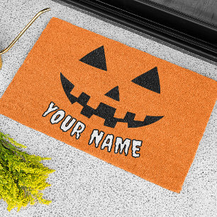 Persoonlijke Oranje Pompoen Halloween Uw Naam Deurmat