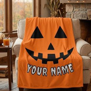 Persoonlijke Oranje Pompoen Halloween Uw Naam Fleece Deken
