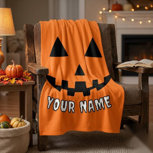 Persoonlijke Oranje Pompoen Halloween Uw Naam Fleece Deken