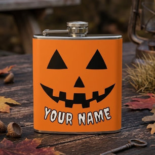 Persoonlijke Oranje Pompoen Halloween Uw Naam Heupfles