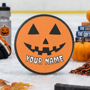 Persoonlijke Oranje Pompoen Halloween Uw Naam Hockey Puck