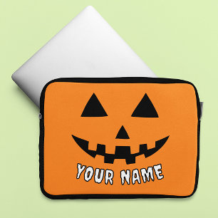 Persoonlijke Oranje Pompoen Halloween Uw Naam Laptop Sleeve