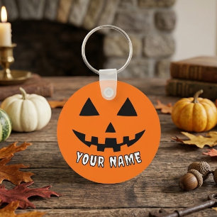Persoonlijke Oranje Pompoen Halloween Uw Naam Sleutelhanger