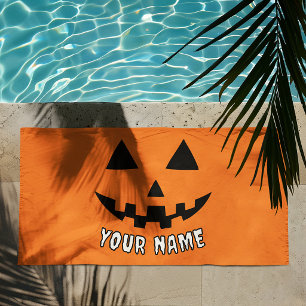 Persoonlijke Oranje Pompoen Halloween Uw Naam Strandlaken