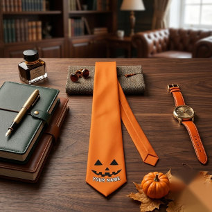 Persoonlijke Oranje Pompoen Halloween Uw Naam Stropdas