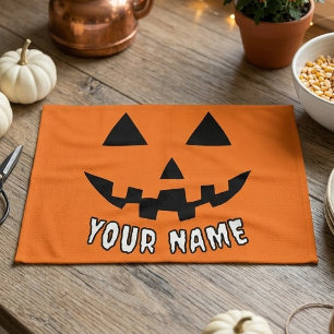 Persoonlijke Oranje Pompoen Halloween Uw Naam Theedoek