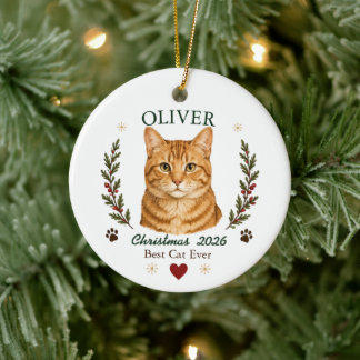 Persoonlijke Oranje Tabby Kat Kerstmis Keramisch Ornament