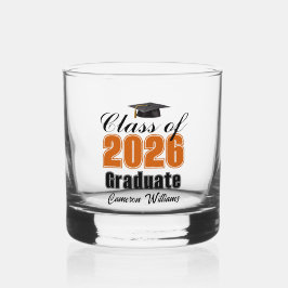 Persoonlijke oranje zwarte afstudeerklas van 2026 whisky glas
