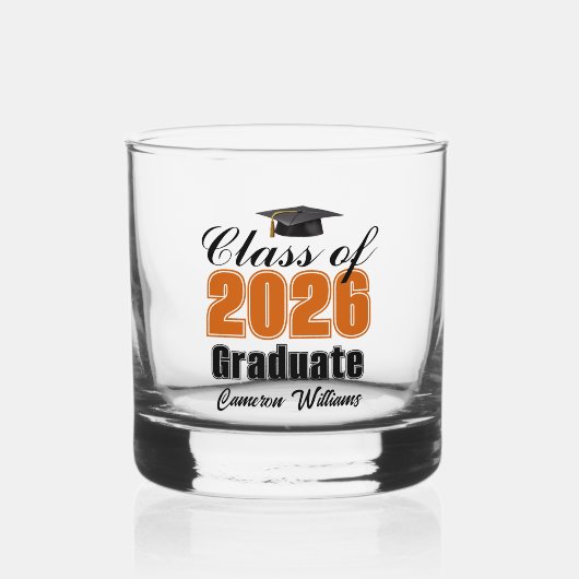 Persoonlijke oranje zwarte afstudeerklas van 2026 whisky glas (Voorkant)