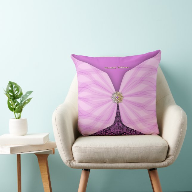 Persoonlijke Orchidee Roze Textiel Illusie Kussen (Stoel)