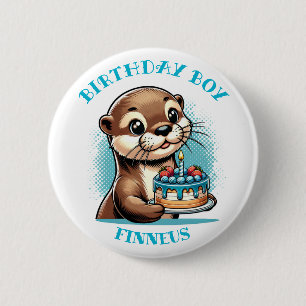 Persoonlijke Otter Thema Verjaardagsjongen Ronde Button 5,7 Cm