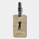 Persoonlijke oude-bruine monogram golfer bagagelabel (Voorkant verticaal)