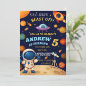 Persoonlijke Outer Space Galaxy Blast Off verjaard Kaart (Staand voorkant)