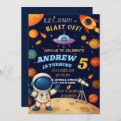 Persoonlijke Outer Space Galaxy Blast Off verjaard Kaart (Voorkant / Achterkant)