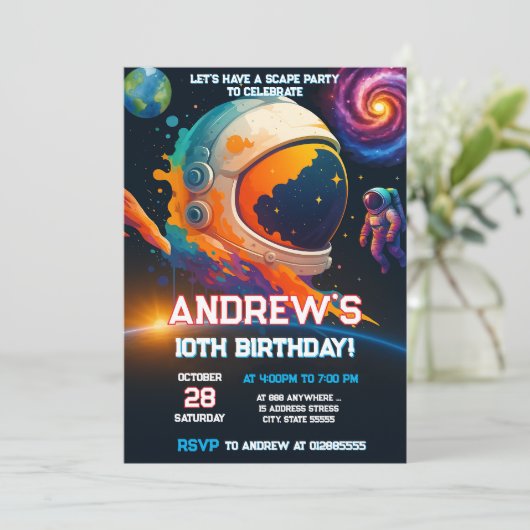 Persoonlijke Outer Space Rocket Ship Verjaardag Kaart (Staand voorkant)