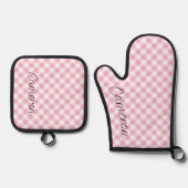 Persoonlijke ovenwant set roze gingham (Voorkant)