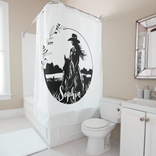 Persoonlijke Paard Cowgirl Western Equestrian Douchegordijn (In situ)