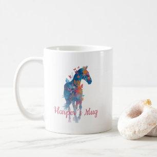 Persoonlijke paarden bloemen vlinder mok
