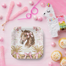 Persoonlijke paarden papieren bord – Roze