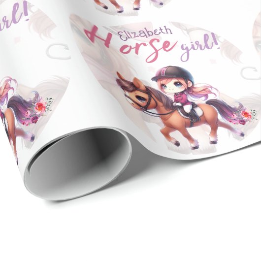 Persoonlijke paardendressuur meisje verjaardag cadeaupapier (Rol Hoek)
