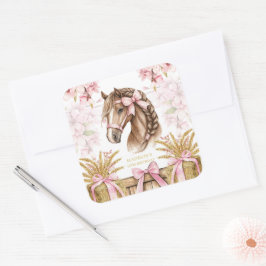 Persoonlijke paardesticker – Roze Vierkante Sticker