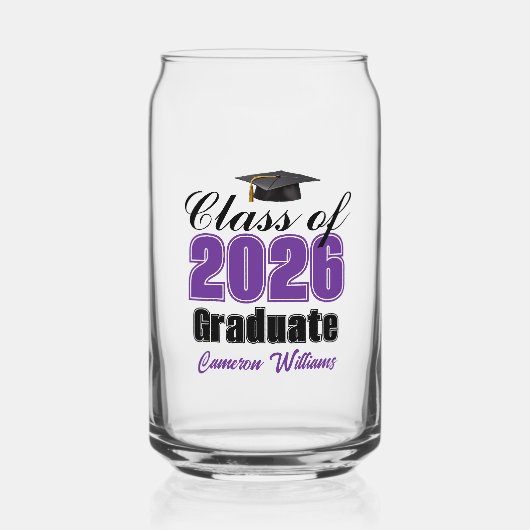Persoonlijke paarse afstuderen klas van 2026 blikvorm glas (Voorkant)