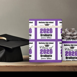 Persoonlijke paarse afstuderen klas van 2026 cadeaupapier