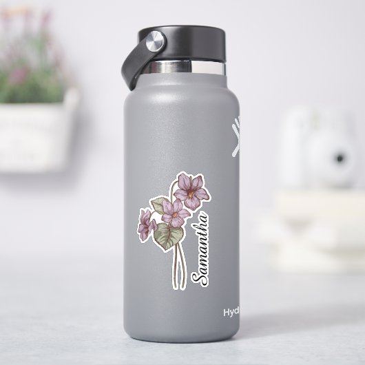 Persoonlijke Paarse Bloem Naam Aangepaste Botanisc Sticker (HydroFlask)