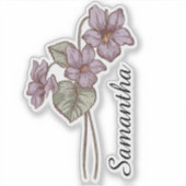 Persoonlijke Paarse Bloem Naam Aangepaste Botanisc Sticker (Voorkant)