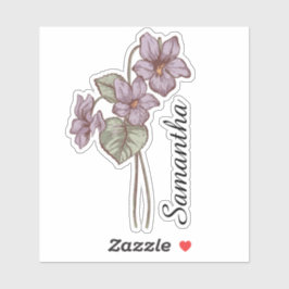 Persoonlijke Paarse Bloem Naam Aangepaste Botanisc Sticker