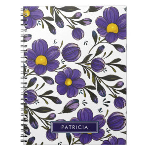 Persoonlijke paarse bloemen met bladeren notitieboek