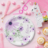 Persoonlijke paarse en groene waterverf bloemen papieren bordje (Feest)