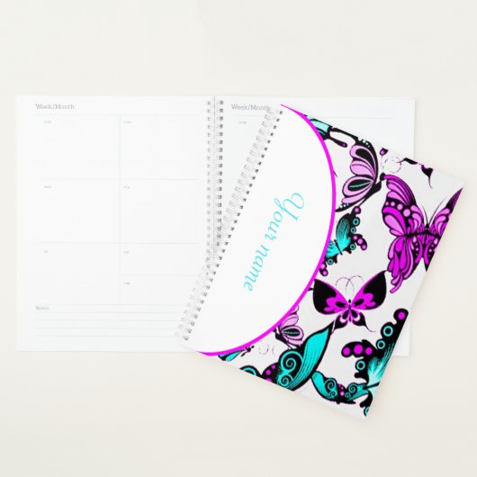 Persoonlijke paarse en turkooizen vlinders planner (Display)