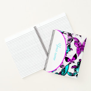 Persoonlijke paarse en turquoise vlinders notitieboek