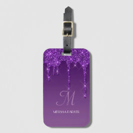 Persoonlijke Paarse Glitter Bagagelabel met Druip 