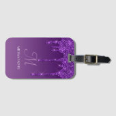 Persoonlijke Paarse Glitter Bagagelabel met Druip (Voorkant (horizontaal))