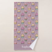 Persoonlijke Paarse Glitter Cupcake Badhanddoek (Badhanddoek)