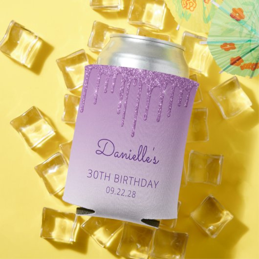 Persoonlijke Paarse Glitter Drip 30e Verjaardag Blikjeskoeler (Insitu Zomer)