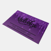 Persoonlijke Paarse Glitter Welkom Mat  (Schuin)