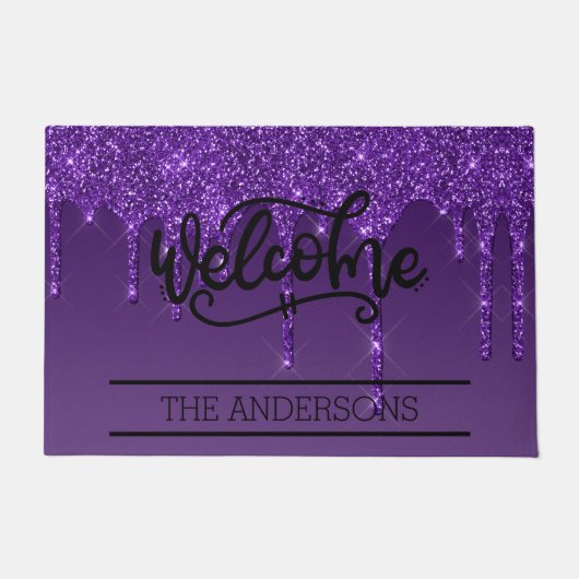 Persoonlijke Paarse Glitter Welkom Mat  (Voorkant)
