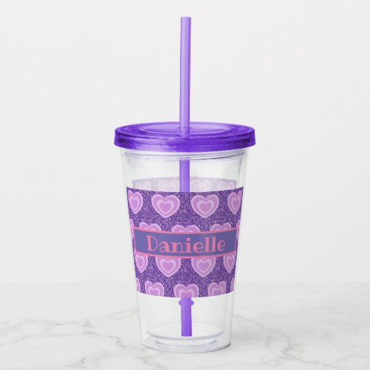 Persoonlijke Paarse hartbeker Acryl Drinkbeker (Voorkant)